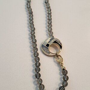 Beautiful Gray Beaded Necklace with Crystal and Enamel Pendant